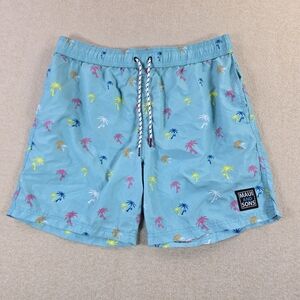 Maui and Sons Palm Beach Swim Trunks Men’s XL Blue Palm Tree Print